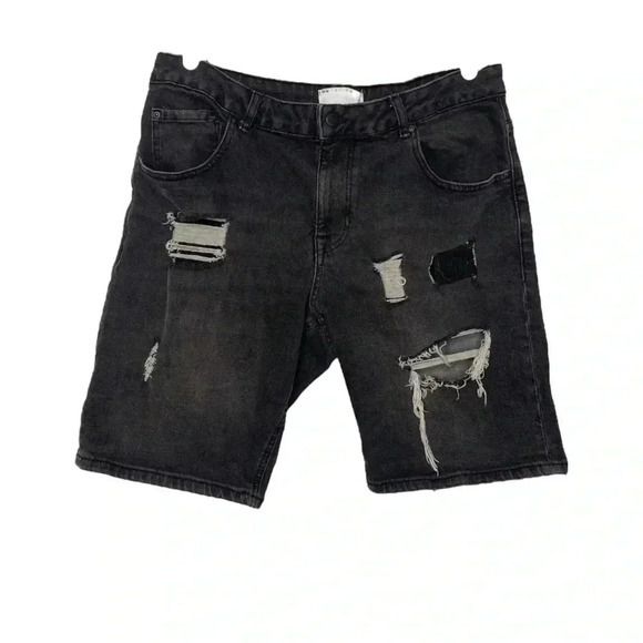 ASOS DESIGN slim denim shorts with rips in washed black - Picture 1 of 6